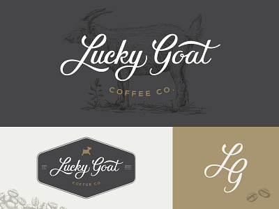 Lucky Goat Coffee Logo Set beans branding coffee custom design goat handlettering illustration logo script