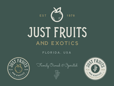 Just Fruits & Exotics Branding badge branding fruit lockup logo system vintage