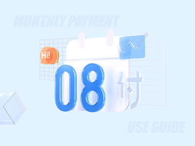 Credit payment illustration 8 blue bubble c4d calendar cedit design finance grass icon illustrations line chart number pay ui