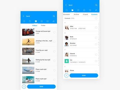 Mi Drop Select Videos and Contacts app contacts design typography ui ux videos