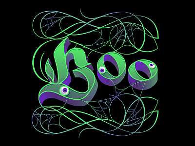 Boo, Fool! blackletter cobwebs embellishment eyeballs green halloween linework purple swashes