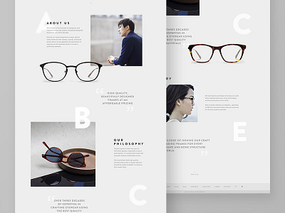 Eyewear Website - About Page about clean e commerce eyewear layout minimalist product typography ui website