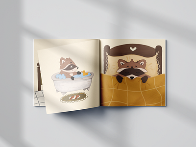 Racoon illustrations - a day in the life art book branding broshure children design graphic design illustration kids illustration layout typography