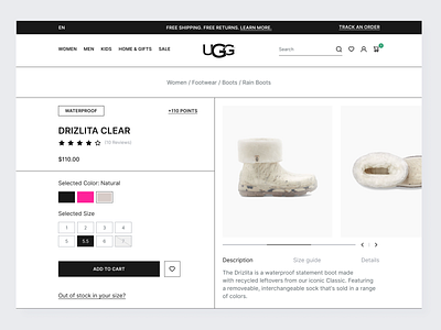 Redesign of the UGG Product Card e comerce e commerce shop ecommerce graphic design minimal product branding product details product page redesign shop ui ux web design website