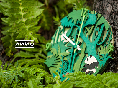 ANNO PANDA animal clock craft forest illustration panda wallclock wild wood woodworking