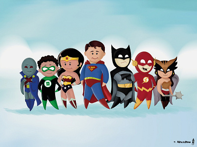 Justice League kids adheedhan cartoon characters digital painting fan art illustration