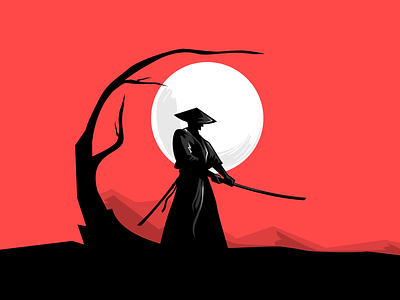 Samurai Illustration - Wielding Freemium black graphic design illustration katana red samurai sword visual design web design