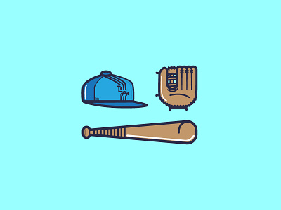 Baseball Gear Icons adheedhan baseball bat baseball gears cap glove illustrations