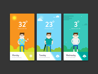 Weather Cards fun icons illustration practising project rain snow sunny ui weather cards weather ui