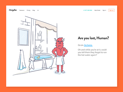 404! Are you lost human? 404 alien angry bathroom error landing page funny illustration