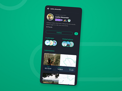 Cyclist social profile - UI Challenge [Refinished] app bike daily ui dark flat mobile routes social media track ui