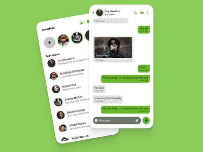 Mobile chat app app challenge chat daily ui design friends green messages mobile stories ui