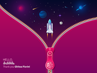 Hello Dribbble! debuts firstshot hello dribble illustration space zipper