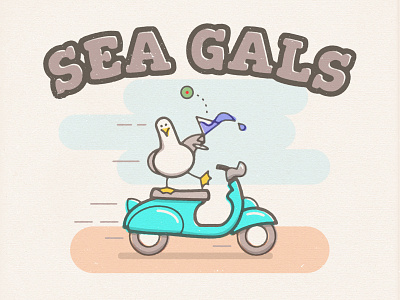 Sea Gals logo martini mascot scooter seagull