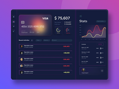 Finance Dashboard Design app crypto dark theme dashboard design finance neumorphism stats ui ux wallet