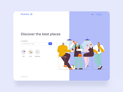 Website for reviewing and rating restaurants comment feedback hero image illustration landing page minimalism rate review searching ui ux webdesign