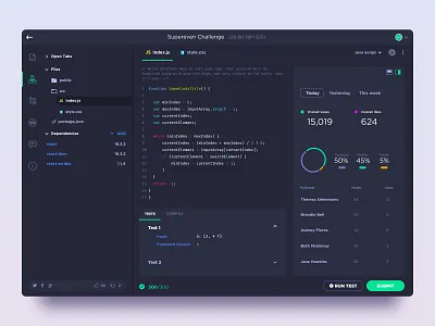 CodeSignal IDE for front-end challenges codesignal dark ide interface product design ui user experience ux