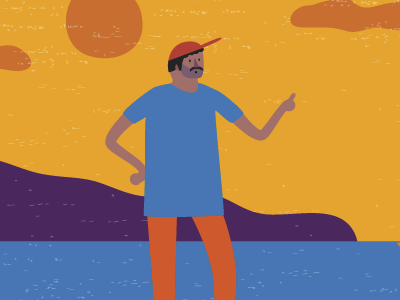 Beach, man afro man beach character design colorful illustration vector