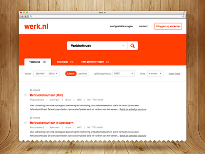 Werk.nl redesign - Zoekresultaten dutch filter label orange redesign results toggle werknl wood