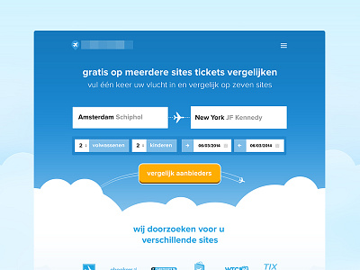 Startup site design clouds compare flat flying icons large navigation onepager