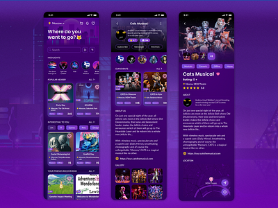 LAZY app homepage app design event games homepage illustration leasure mobile musical night party purple search ui ux vector