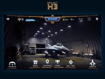 "Project H3" Main menu UI airbase aviation design game graphic design illustration pilots ui