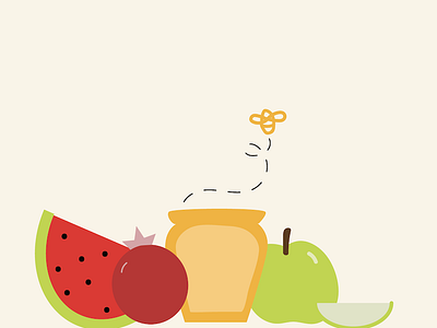 Fruit Illustration apple fruit honey illustration pomegranate rosh hashanah watermelon