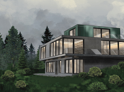 Marathon House Exterior architectural sketches design graphic design interior design procreate