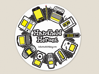 "Handheld Heroes" coaster design apple blackberry clothing brand coaster ds dynatac iphone ipod ngage nintendo nokia pager pencil sony walkman