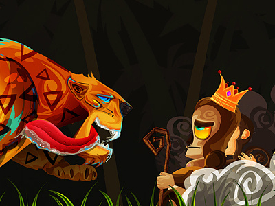 The King Wha animation behance crown illustration jungle king mikibo monkey tiger wha