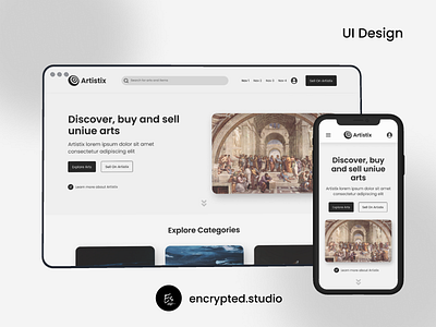 Art Marketplace Website UI Design art website crypto design figma header home page landing page mobile mobile responsive product design responsive design ui uiux user experience user interface ux web3 webpage website website design