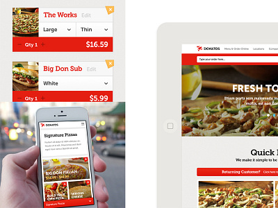 Donatos design ordering pizza responsive ui web