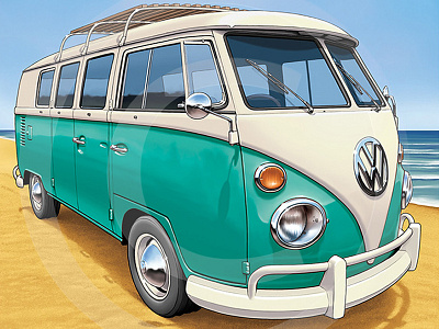 Volkswagen T1 auto automotive beach bus cars classic digital illustration surfing t1 vintage volkswagen