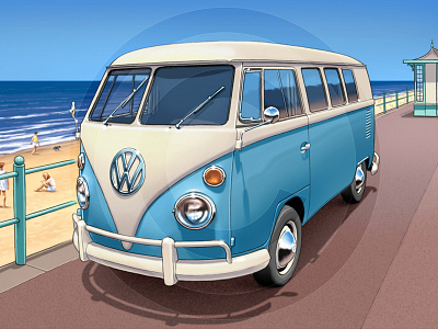 Volkswagen T1 auto automotive bus cars classic digital illustration retro transport volkswagen