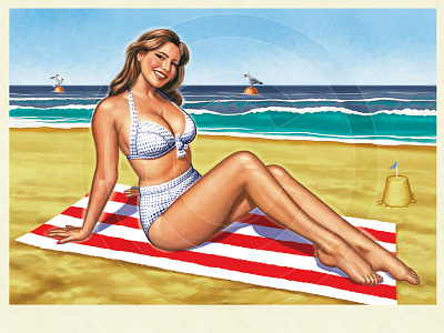 02 Kelly Brook Postcard art beach campaign digital glamour illustration kelly brook o2 pinup postcard sea seaside