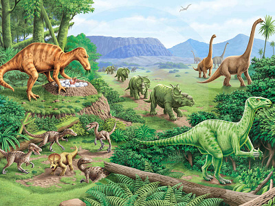Dinosaurs Poster archaeology art attack carnivore digital dinosaurs educational eggs history illustration poster prehistoric