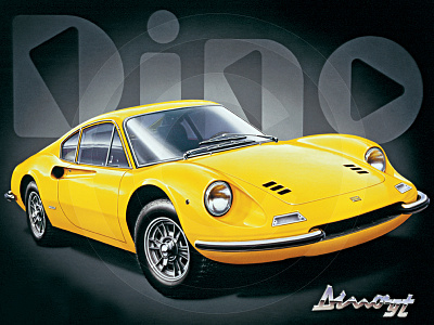 Dino art auto automotive cars classic digital dino ferrari illustration retro sports vintage