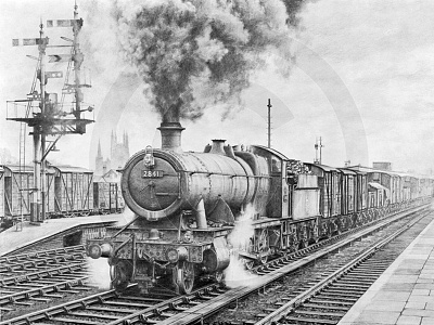 Steam Freight 1960s art graphite gwr illustration pencil railways retro steam trains transport vintage