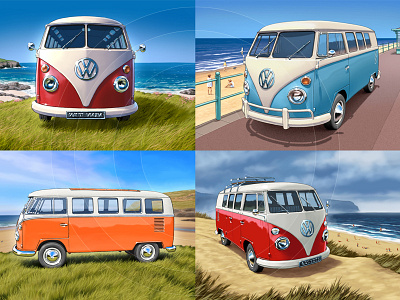 VW T1s art auto automotive bus camper classic digital illustration surfing vintage volkswagen vw t1