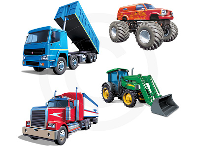 Generic Vehicles art auto automotive digital illustration loader lorry monster truck tipper tractor truck wheels