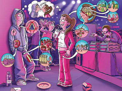 Horrible Hormones art cartoon cutaway dancing decks digital disco dj hormones illustration nightclub teenagers