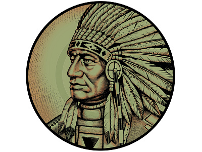 Chief 2 america art character design chief digital feathers headdress history illustration portraits tribal woodcut