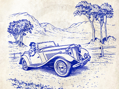 MG Midget 1950s art auto automotive boys own car classic digital illustration mg midget retro vintage