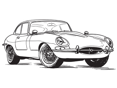 E-Type 1960s art auto automotive boys own car classic digital e type jaguar illustration retro vintage