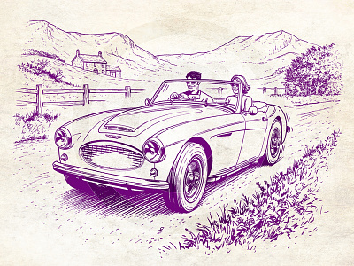 Austin Healey art austin healey auto automotive boys own car classic digital illustration retro vintage