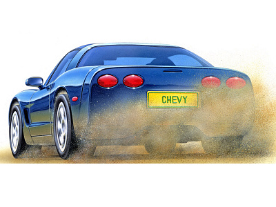 Chevy art auto automotive blue car chevrolet chevy classic digital illustration speed wheelspin