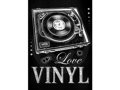 Love Vinyl black and white chalk chalkboard discs illustration lettering record player records retro type vintage vinyl