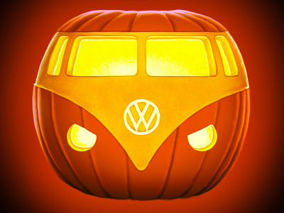 Halloween Pumpkin Camper flame glow halloween hot icon illustration light pumpkin traditional vw bus vw camper witches