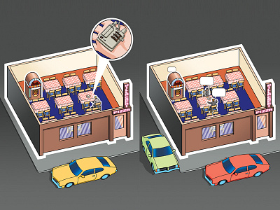 Real Crime - Bugging Devices bugging cafe cars crime criminal diagram graphic illustration police restaurant