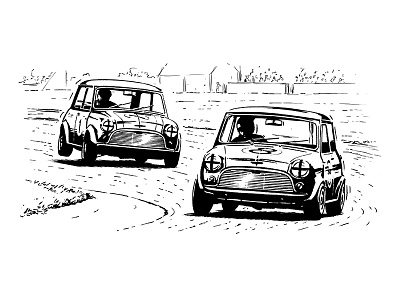 Mini Race art automotive car racing cars classic cars illustration line drawing mini racing minis motor sport